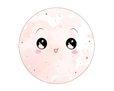 Cute moon on white background. Vector illustration. (AI Generated)の素材