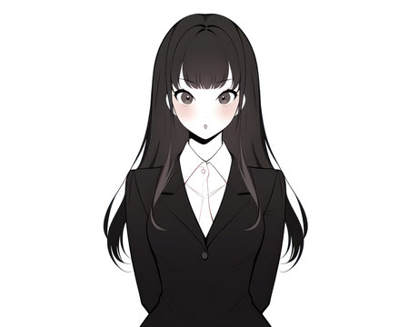 Illustration of a pretty anime girl in a business suit on a white background. (AI Generated)の素材