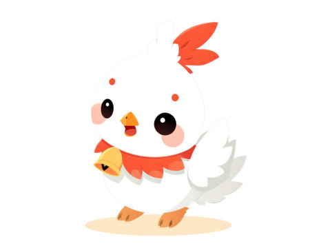 Cute cartoon chicken with bell isolated on white background. Vector illustration. (AI Generated)の素材