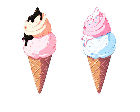 Set of ice cream in a waffle cone. Vector illustration. (AI Generated)の素材