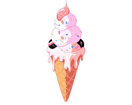 ice cream in a waffle cone on a white background, vector illustration. (AI Generated)の素材