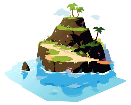 Tropical island with palm trees and rocks. Vector illustration. (AI Generated)の素材