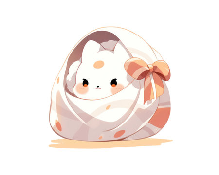 Cute kawaii cartoon cat in egg. Vector illustration. (AI Generated)の素材