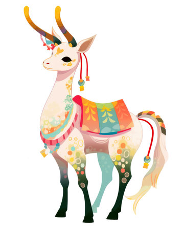 Illustration of a stylized alpaca on a white background. (AI Generated)の素材