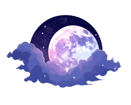 Night sky with clouds and full moon. Vector illustration. (AI Generated)の素材