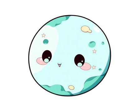 Cute cartoon planet  on a white background. Vector illustration. (AI Generated)の素材