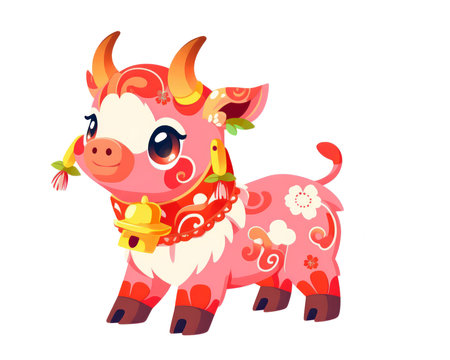 Chinese New Year. Year of the Ox. Cute cartoon vector illustration. (AI Generated)の素材
