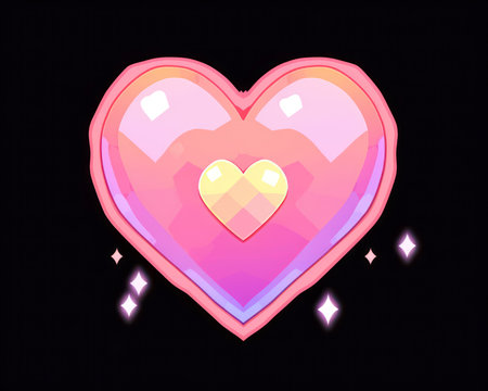 Illustration of a pink heart on a black background for Valentine's Day. (AI Generated)の素材