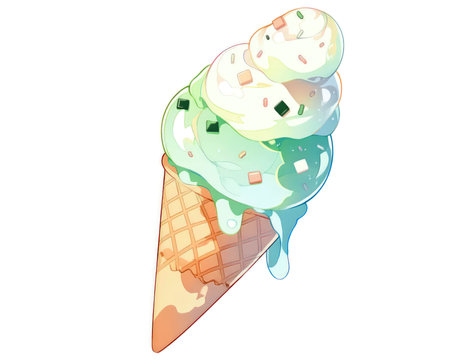 Ice cream in a waffle cone on a white background. Vector illustration. (AI Generated)の素材