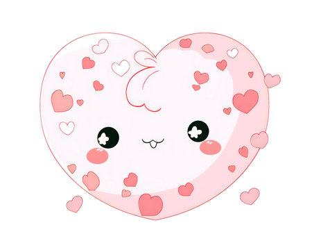 Cute kawaii heart on white background. Vector illustration. (AI Generated)の素材