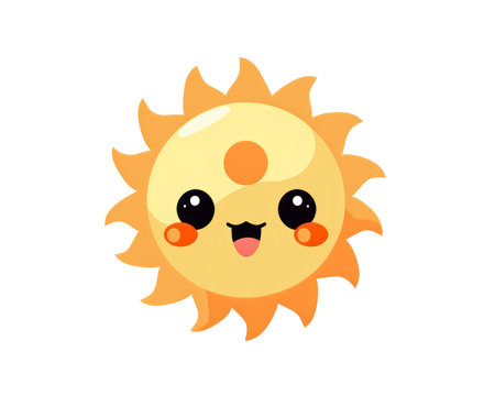 Cute happy sun icon in flat style isolated on white background. (AI Generated)の素材