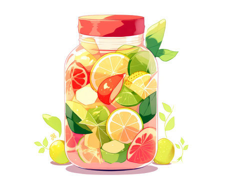 Jar of lemonade with lime and grapefruit. Vector illustration. (AI Generated)の素材