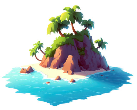 Island with palm trees on a white background. Vector illustration. (AI Generated)の素材