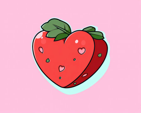 Strawberry vector illustration, isolated on pink background. Hand drawn cartoon style. (AI Generated)の素材