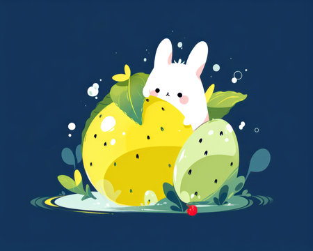Easter greeting card with cute bunny and egg. Vector illustration. (AI Generated)の素材