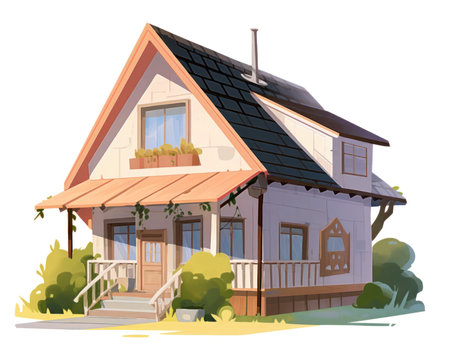 Vector illustration of a private house with a solar panel on the roof. (AI Generated)の素材