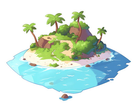 Island with palms on a white background. Isometric view. (AI Generated)の素材