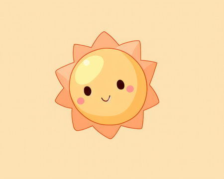 Cute kawaii sun on a yellow background. Vector illustration. (AI Generated)の素材