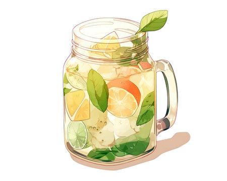 Mojito cocktail in a mason jar. Vector illustration.(AI Generated)の素材