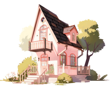 House with a chimney on the background of the forest. Vector illustration (AI Generated)の素材