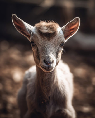 Portrait of a young goat on a farm. Selective focus. (AI Generated)の素材