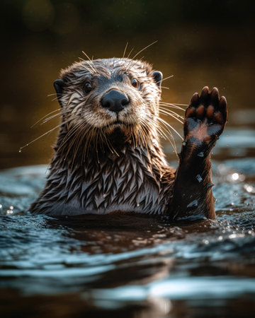Portrait of a small-clawed otter swimming in the water (AI Generated)の素材
