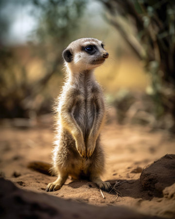 Meerkat standing on the sand in a desert (AI Generated)の素材