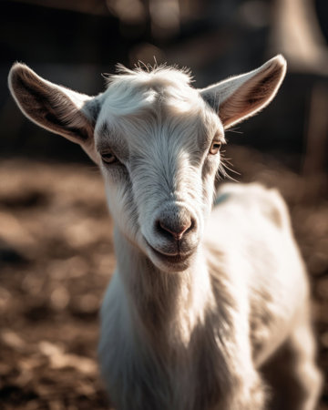 Portrait of a white goat on the farm. Close-up. (AI Generated)の素材