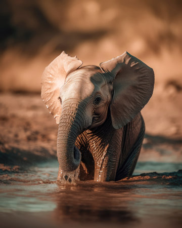 African elephant (Loxodonta africana) in water (AI Generated)の素材