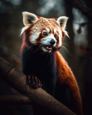 Red panda (Ailurus fulgens) in the forest (AI Generated)の素材