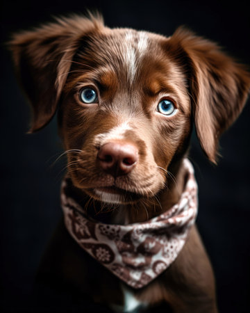 Portrait of a cute Irish Setter puppy wearing a bandana (AI Generated)の素材