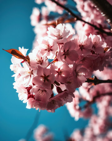 cherry blossom on blue sky background - soft focus and vintage filter (AI Generated)の素材