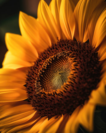 Close up of sunflower with shallow depth of field. Toned. (AI Generated)の素材