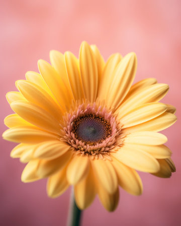 Yellow gerbera flower on a pink background. Close up. (AI Generated)の素材