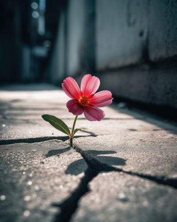 pink cosmos flower on the cement floor in vintage color tone style (AI Generated)の素材