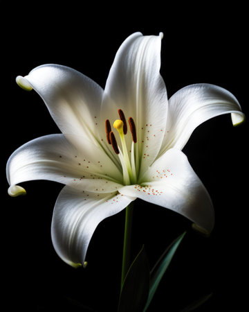White lily on a black background. Close-up. Studio photography. (AI Generated)の素材