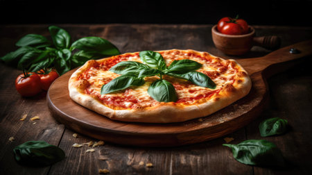 Pizza Margherita with mozzarella, tomatoes and basil (AI Generated)の素材