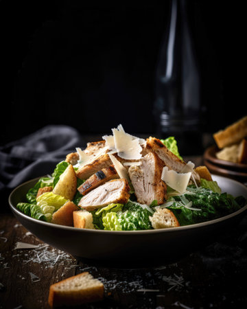 Caesar salad with grilled chicken, parmesan and croutons (AI Generated)の素材