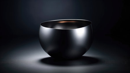 Empty black bowl on dark background. 3d rendering. (AI Generated)の素材
