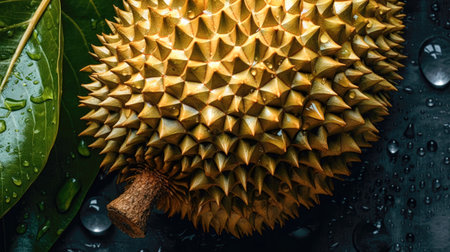 Fresh durian fruit on black background. Durian is a king of fruit.の素材