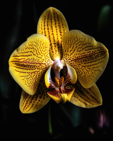 Beautiful yellow orchid on a black background. Close-up. (ai generated)の素材