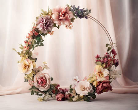 Wedding arch made of flowers. Wedding decoration. Floral design. (ai generated)の素材