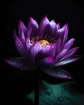 Purple lotus flower with water drops on the petals. (ai generated)の素材