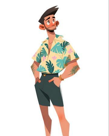 Portrait of a young man in summer clothes. Vector illustration. (ai generated)の素材