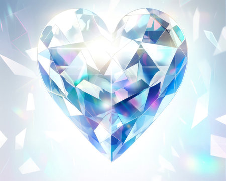 Shiny diamond heart on a white background. 3D illustration. (ai generated)の素材