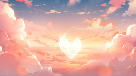 Romantic background with heart and clouds. Vector illustration. (ai generated)の素材