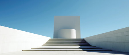 staircase to the top of the building with blue sky background. (ai generated)の素材