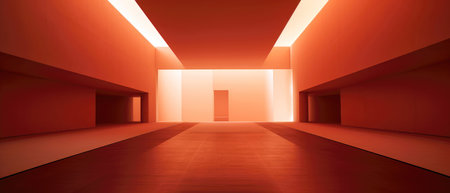 Abstract empty room with red walls and floor. 3D rendering. (ai generated)の素材