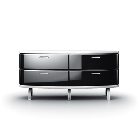 Illustration of a black chest of drawers on a white background. (ai generated)の素材