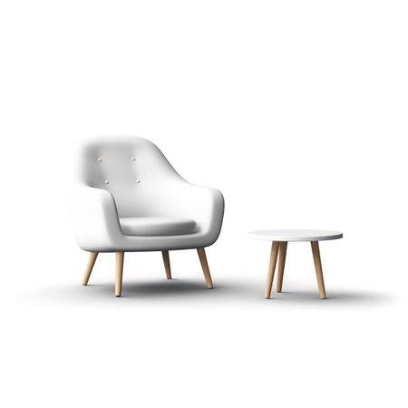 White armchair and table isolated on white background. Vector illustration. (ai generated)の素材